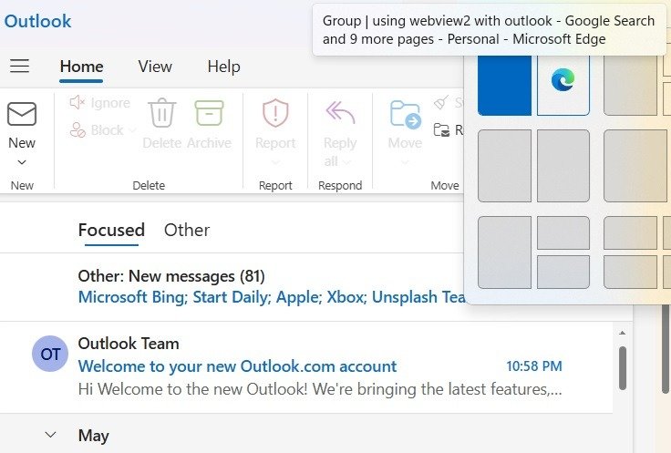 Пример WebView, показанный в Outlook, приложении Microsoft 365.