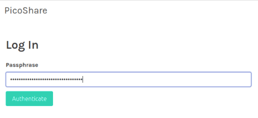 Снимок экрана, показывающий приглашение для входа в PicoShare.