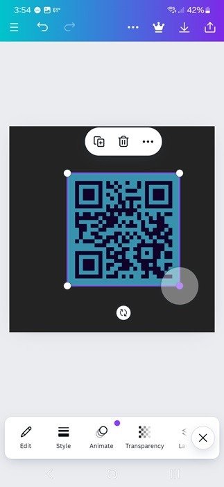 Окончательный результат QR-кода в мобильном приложении Canva.