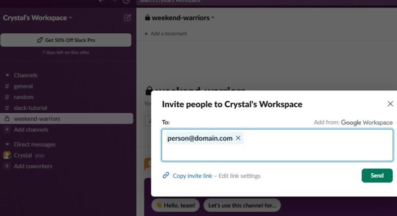 Приглашайте людей в свое рабочее пространство Slack.