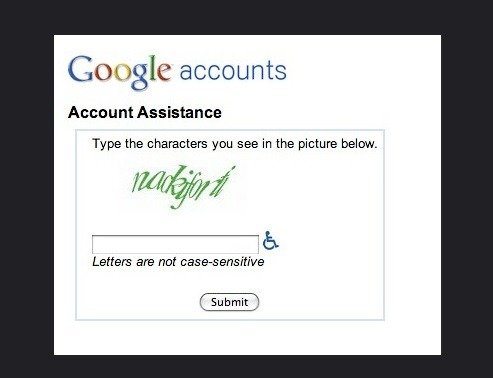 Капча аккаунта Google, которую нужно разгадать, чтобы получить доступ к аккаунту.