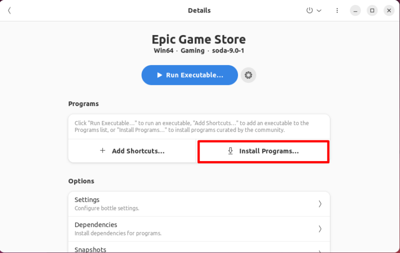 Установите Epic Game Store в бутылке