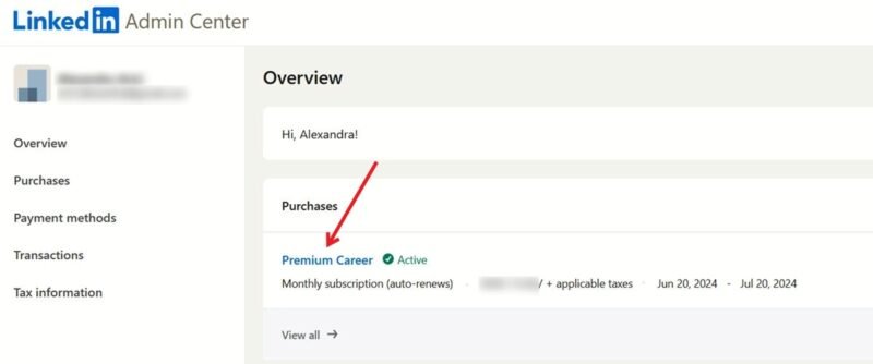 Нажмите «Премиум-карьера» в Центре администрирования LinkedIn на ПК.