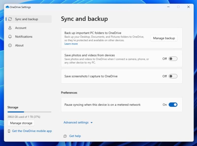 Настройки Onedrive Windows 11