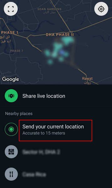 Отправьте свое текущее местоположение в WhatsApp