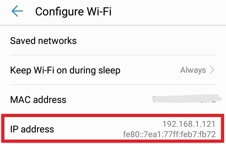 Найти IP-адрес в настройках Android Wi-Fi