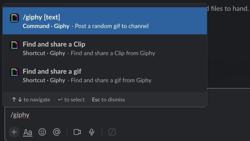 Найдите Giphy в Slack после интеграции