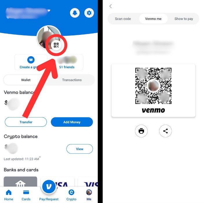 Доступ к Qr-коду Venmo из профиля