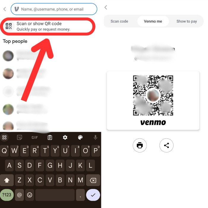 Отсканируйте или покажите QR-код Venmo