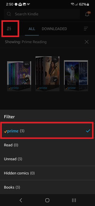 Фильтрация вашей библиотеки Kindle для отображения только заголовков Prime Reading.
