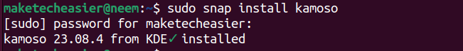 Установите приложение Kamoso с помощью команды snap.