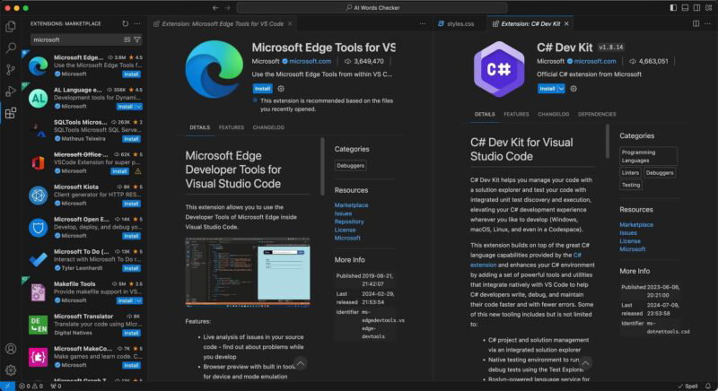 Расширения Microsoft Vscode