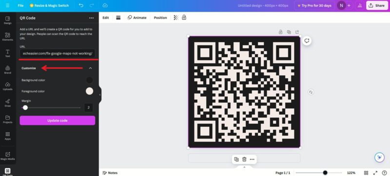 Обратный QR-код на холсте, переворачивающий цвета