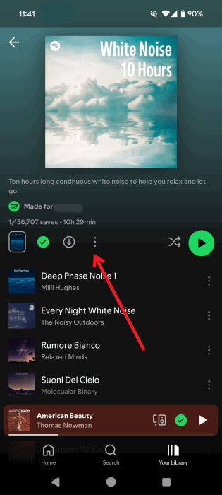 Нажмите на три точки в разделе «Плейлист» в приложении Spotify для Android.