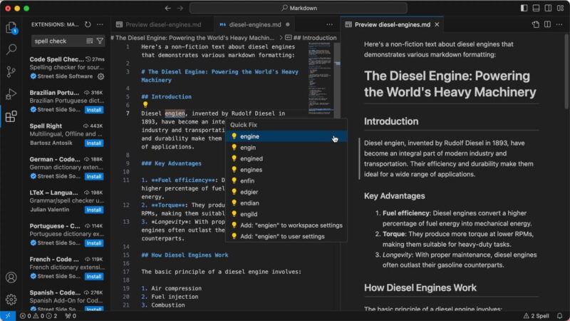 Проверка орфографии кода Vscode