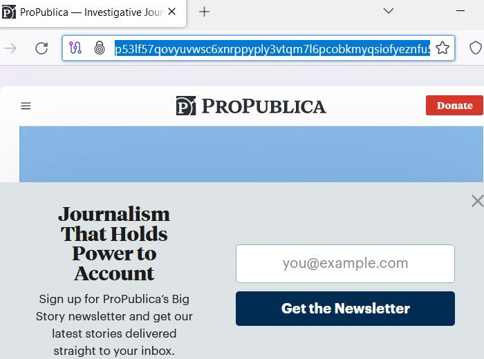 ProPublica, ссылка на журналистские расследования, доступная в даркнете.