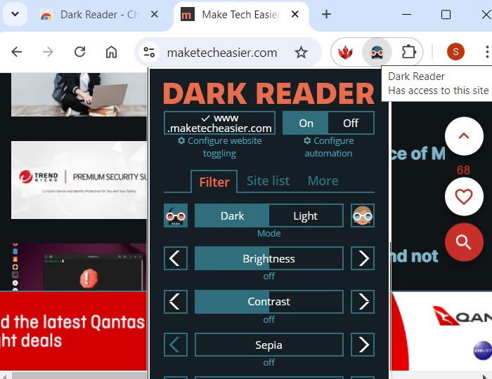 Dark Reader, расширение Chrome для повышения производительности, которое изменяет яркость, контрастность и другие эффекты для обеспечения идеальных настроек читаемости.