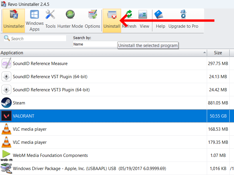 Нажмите кнопку «Удалить» Revo Uninstaller