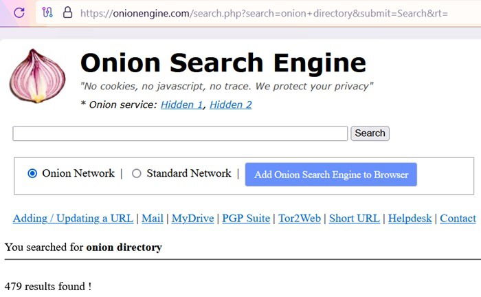 Сайт поисковой системы Onion.
