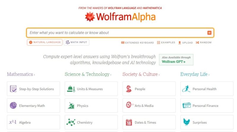 Изучение предметов в WolframAlpha.