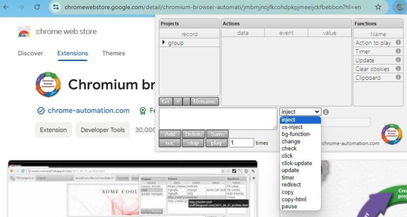 Настройка новой записи в Chromium Browser Automation.