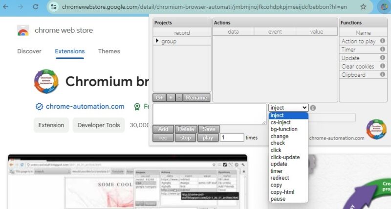 Настройка новой записи в Chromium Browser Automation.