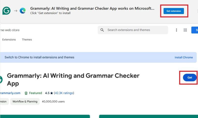 Установка Grammarly на Edge.