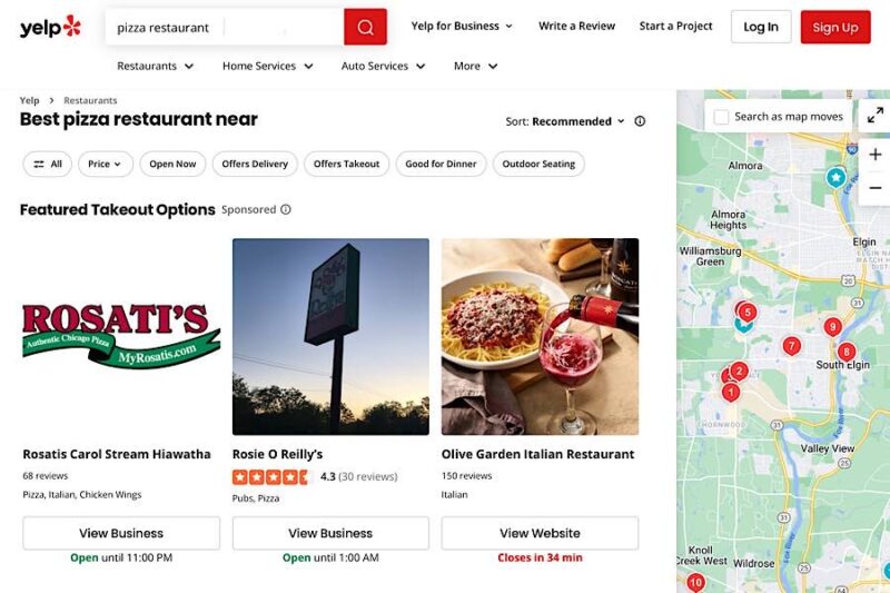 Иск Yelp Результаты поиска в Google