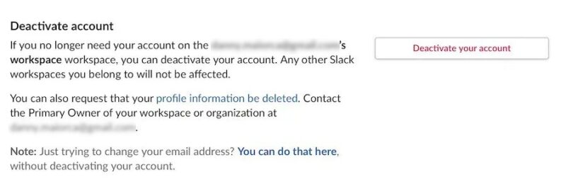 Деактивировать учетную запись Slack