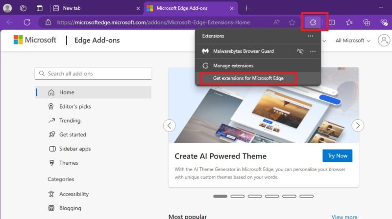 Получение расширений для Microsoft Edge.