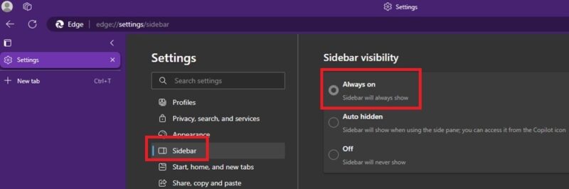 Включите боковую панель Microsoft Edge.