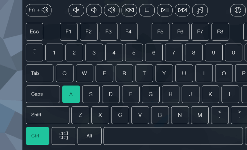 Интерфейс инструмента Key-Test с выделенным сочетанием клавиш Ctrl+A