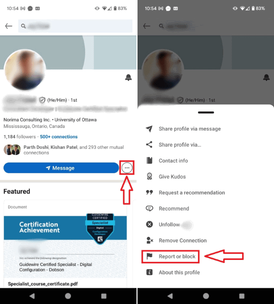 Показано, как открыть настройки LinkedIn в мобильном приложении.