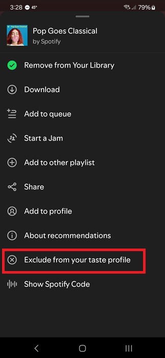 Исключение плейлиста из вашего вкусового профиля Spotify.