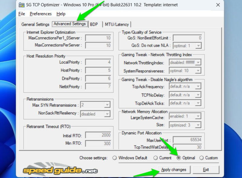 Дополнительные настройки TCP-оптимизатора