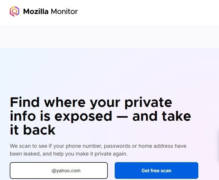 Сканирую мою информацию на Mozilla Monitor.