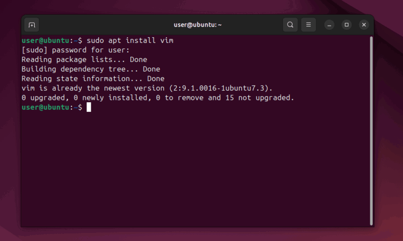 Установка Vim в терминале Ubuntu.