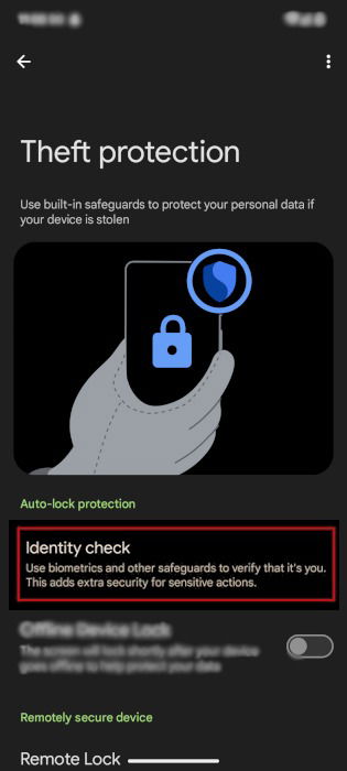 Меню «Защита от кражи» Выберите «Проверка личности»