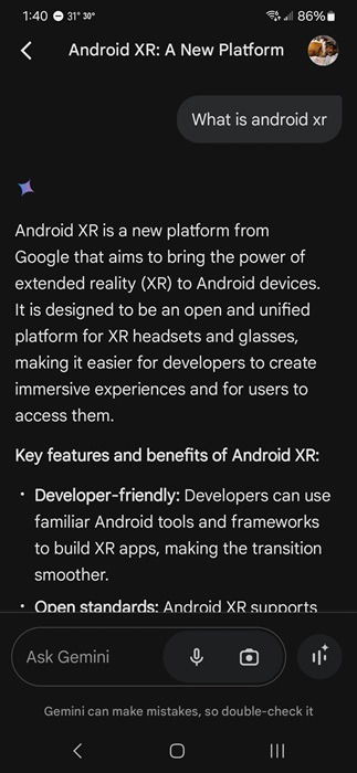 Используйте Gemini, чтобы узнать больше об Android XR