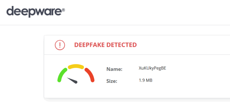 Результаты Deepware, показывающие обнаружение Deepfake