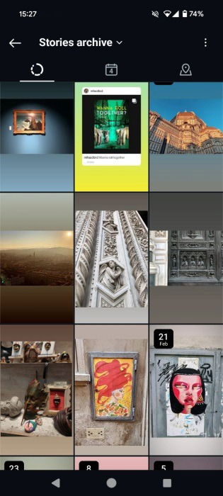 Просмотр архива Stories в приложении Instagram.