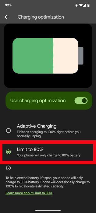 Включение ограничения заряда батареи до 80 процентов на Android
