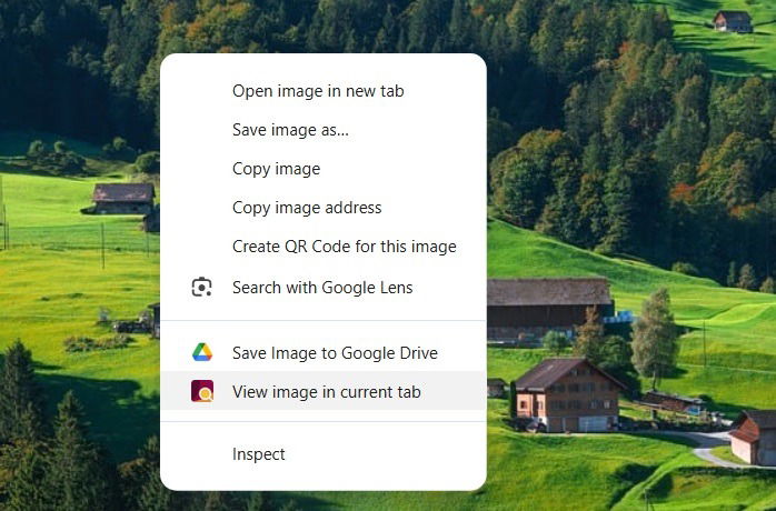 Щелкните правой кнопкой мыши, чтобы просмотреть изображение на текущей вкладке с помощью Enhanced Image Viewer — нового средства по умолчанию для Chrome.