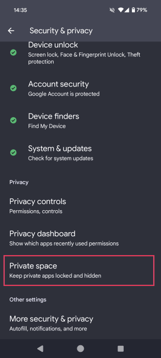 Нажмите на опцию «Личное пространство» в настройках Android.
