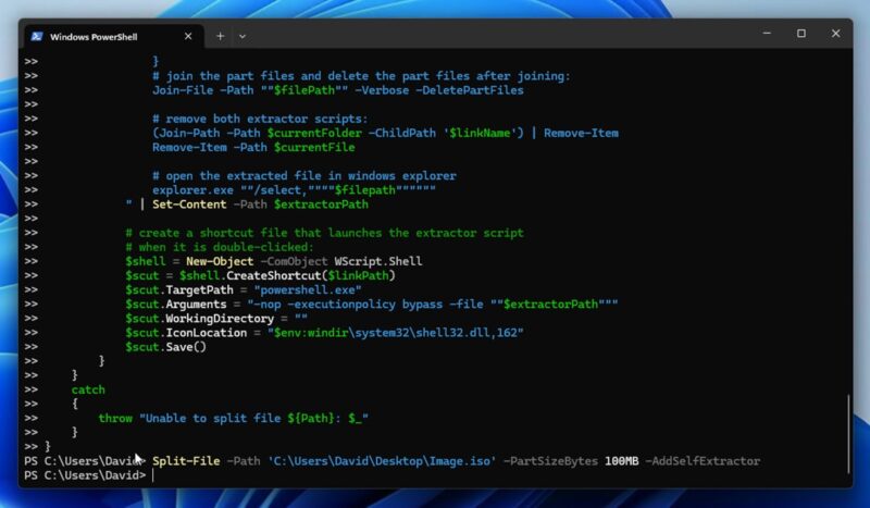 Сценарий Powershell разделения файла